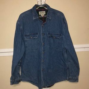 #1411 Eddie Bauer Denim/flannel long sleeve button shirt, unisex Med pockets